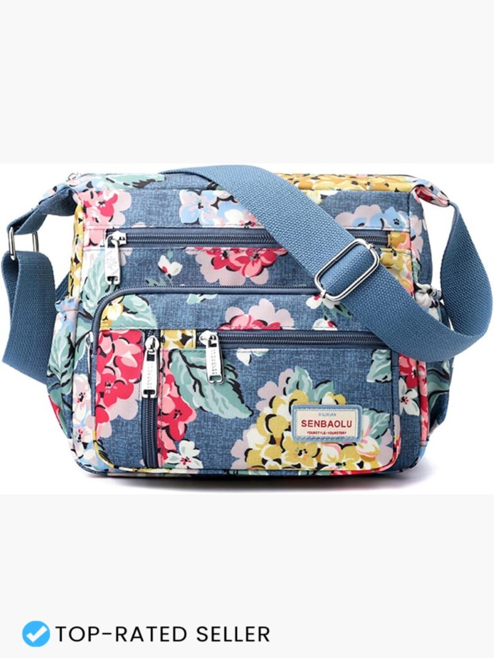 Nylon Crossbody Bag Multi Pocket Waterproof Floral Messenger Satchel